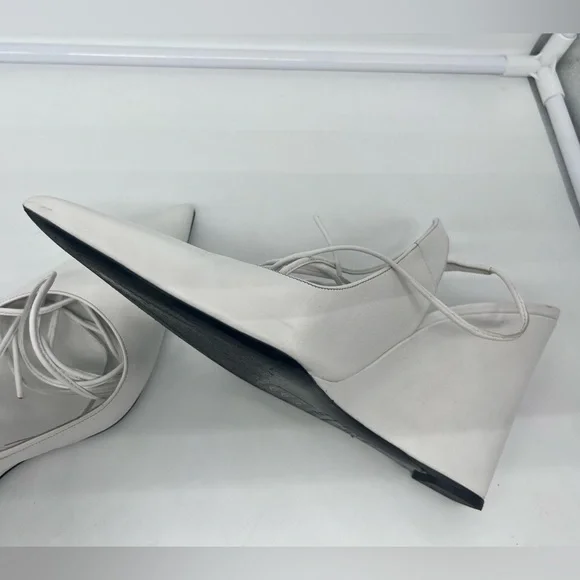 BY FAR Vaughn White Nappa Leather Wedge Gladiator Lace Up Pointed Heels sz 40 - Picture 11 of 13